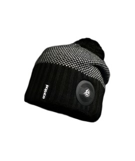 Stained Pompom Beanie black-white